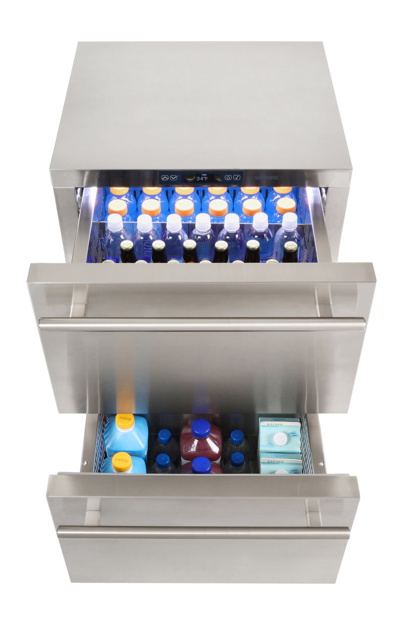 Sapphire Series 5, 24"W, 2 Drawers, Outdoor, Stainless Steel, Factory Installed Lock, Commercial Drawer Refrigerator (SRD24OD)