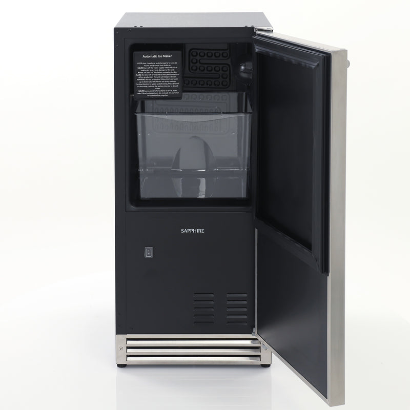 Sapphire Series 3 15 Indoor/Outdoor Premium Crescent Cube Ice Maker, in  Stainless Steel (SCIM153SS) - Sapphire Appliances