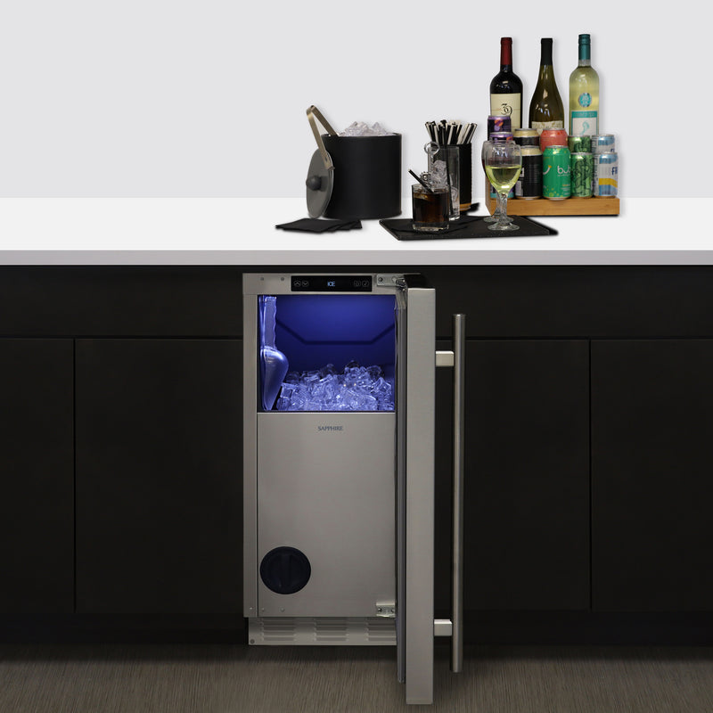 Sapphire Series 5, 15"W, Nugget Cube, Outdoor, Stainless Steel, Gravity Drain, Commercial Ice Maker (SNIM155OD)