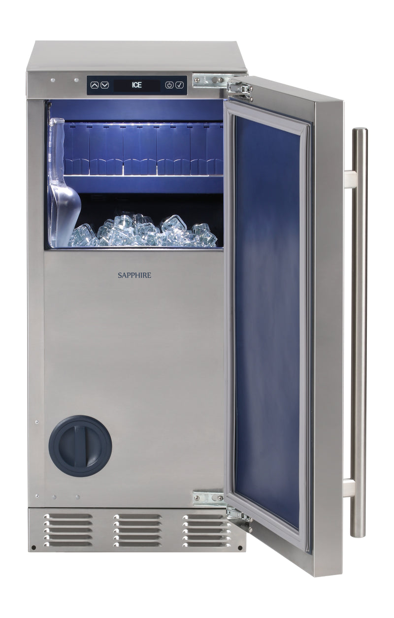 Sapphire Series 5, 15"W, Gourmet Cube, Outdoor, Stainless Steel, Gravity Drain, Commercial Ice Maker (SIIM15GDOD)