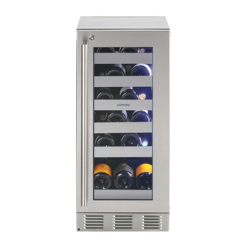 Sapphire Series 5, 15"W, Single Zone, Indoor, Stainless Steel, 23-Bottle Capacity, Commercial Wine Cooler (SW15SZSS)