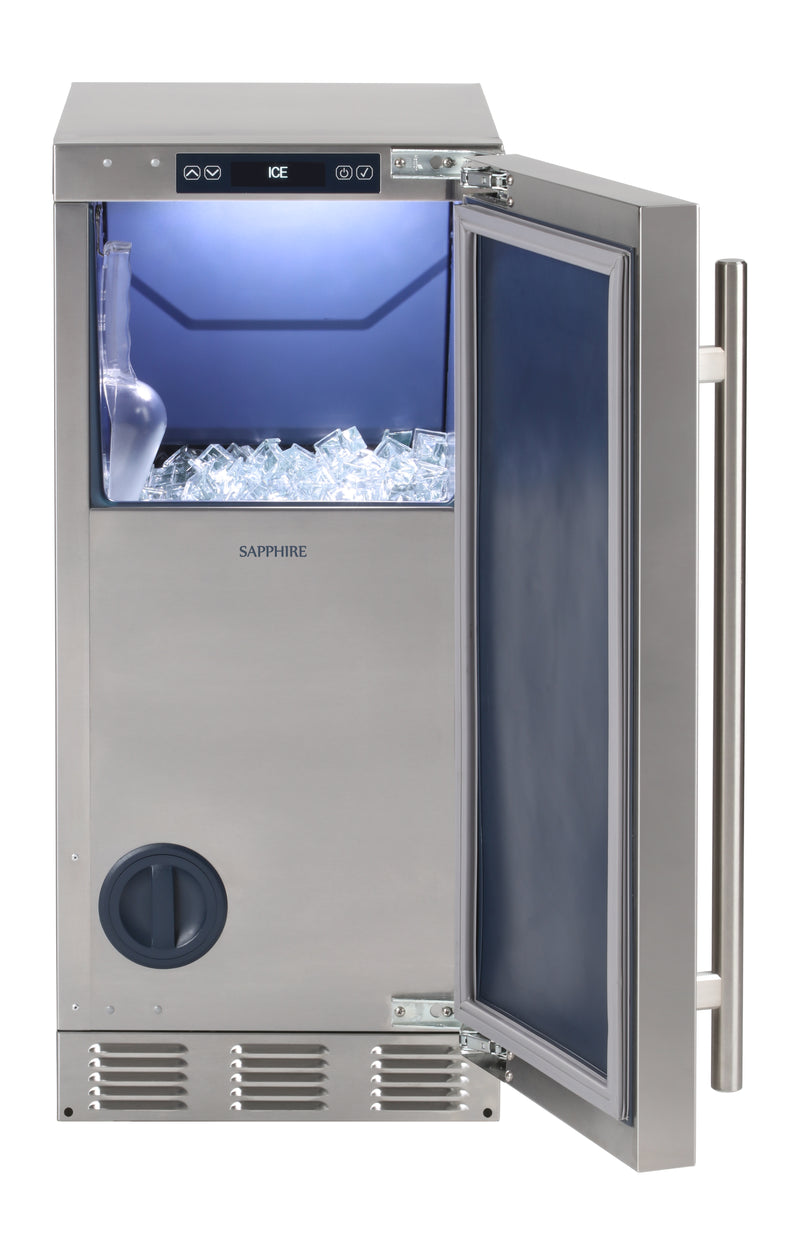 Sapphire Series 5, 15"W, Square Cube, Indoor, Stainless Steel, Factory Installed Drain Pump, ADA Height, Commercial Ice Maker (SSIM15PSSADA)