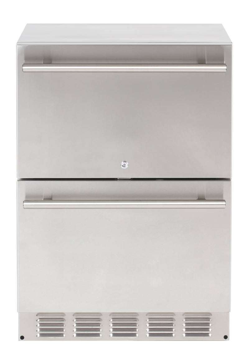 Sapphire Series 5, 24"W, 2 Drawers, Outdoor, Stainless Steel, Factory Installed Lock, Commercial Drawer Refrigerator (SRD24OD)