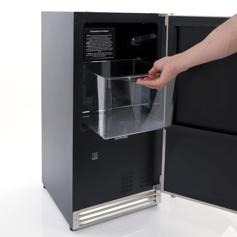 Sapphire SIIM15GDSS 15 Inch Built-In UnderCounter Clear Ice Maker with 68  Lbs. Daily Ice Production, 25 Lbs. Ice Storage Capacity, Gravity Drain,  Multifunction Touch Control, Integrated Water Filter System, Energy Star®,  ETL