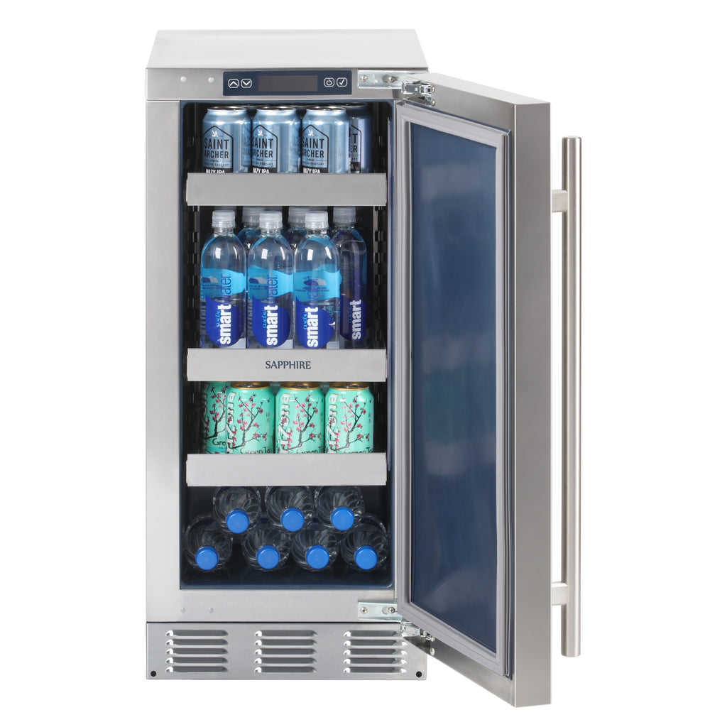 Sapphire SIIM15GDOD 15 Inch Built-In Outdoor UnderCounter Clear Ice Maker  with 63 Lbs. Daily Ice Production, 25 Lbs. Ice Storage Capacity,  Multifunction Capacitive Touch Control, LED Theater Lighting, Gravity  Drain, ETL, and